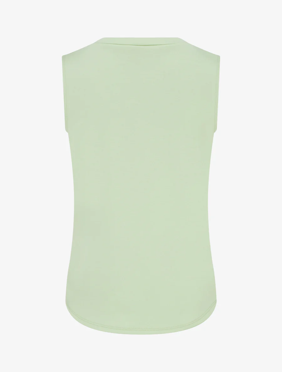 Mouwloze top met gedrapeerd effect en knopen. - Amandelgroen - Image 2