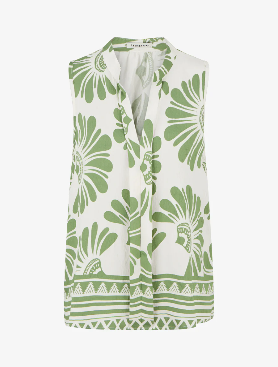Mouwloze top met gestileerde bloemenprint - Groen