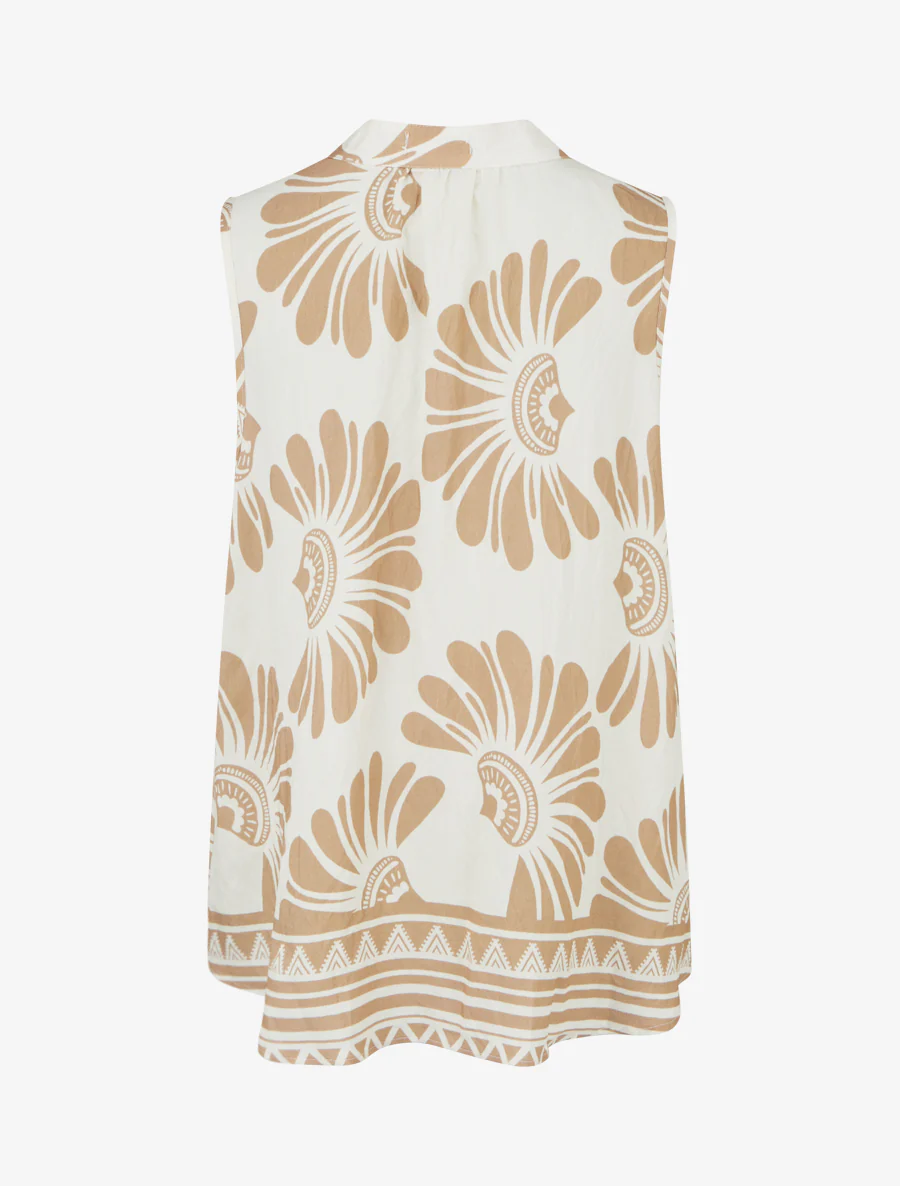 Mouwloze top met gestileerde bloemenprint - Beige - Image 2
