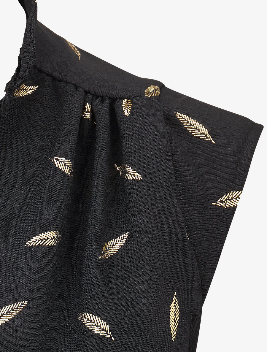 Mouwloze top met goudkleurig verenmotief - Zwart - Image 3