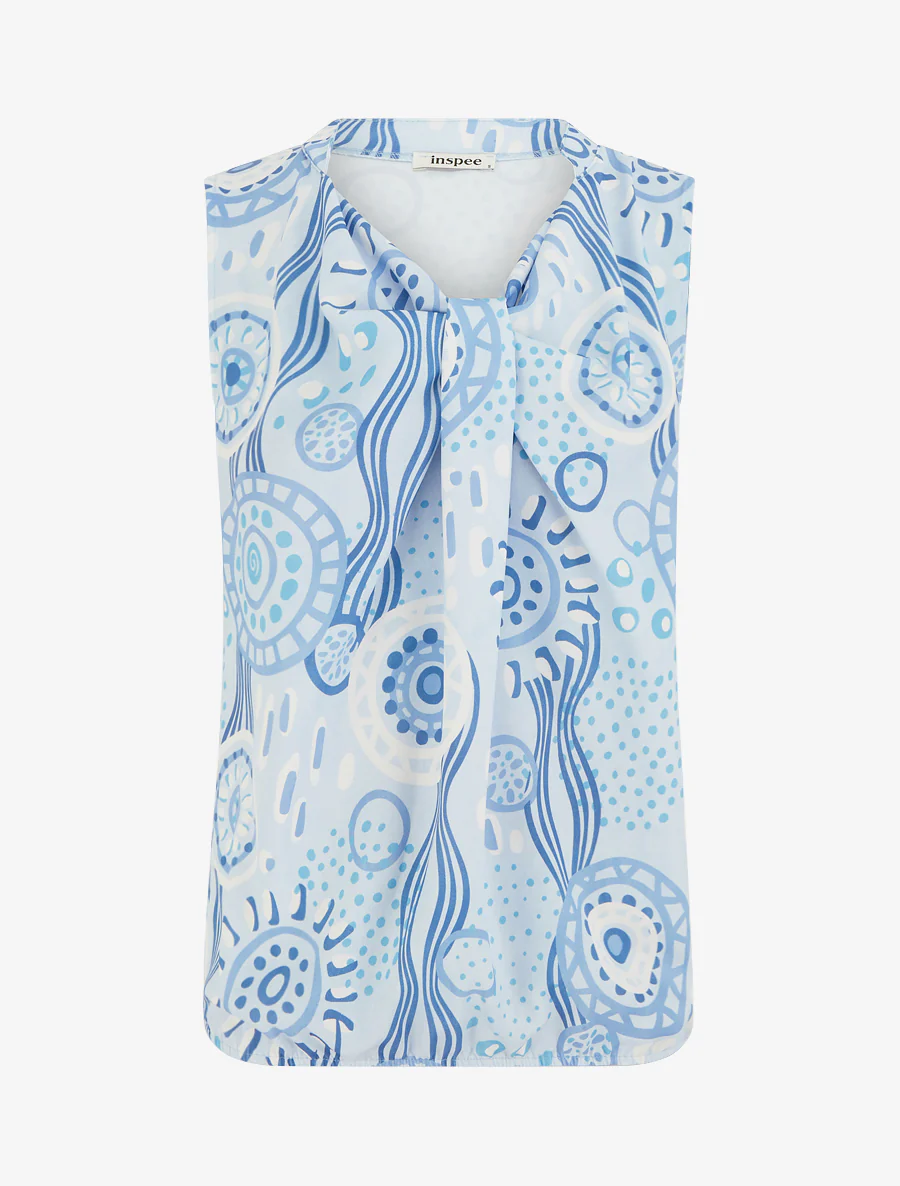 Mouwloze top met grafische print - Lichtblauw