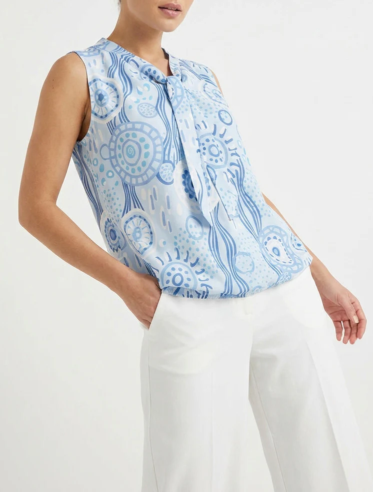 Mouwloze top met grafische print - Lichtblauw - Image 4