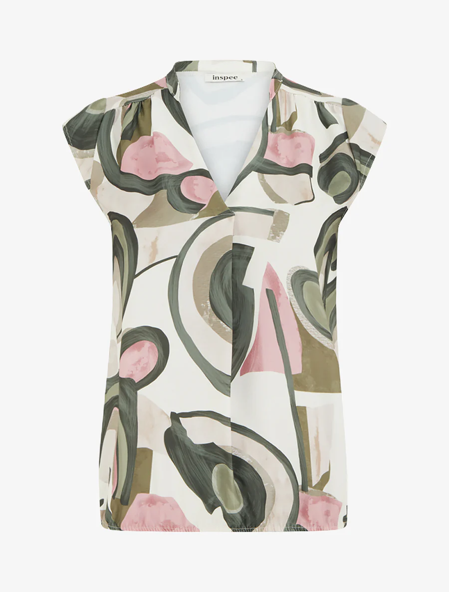 Mouwloze top met grafische print - Kaki