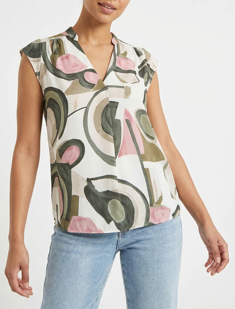 Mouwloze top met grafische print - Kaki - Image 4