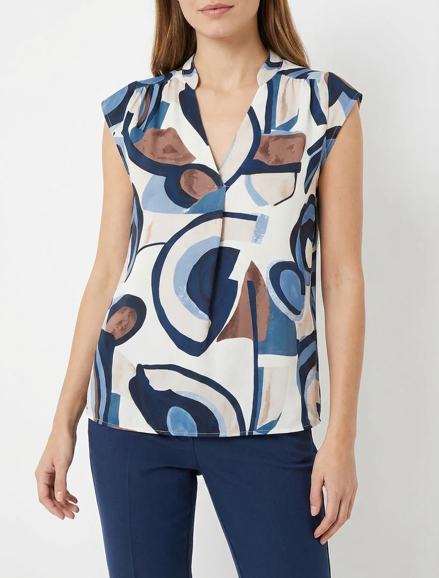 Mouwloze top met grafische print - Marine - Image 4