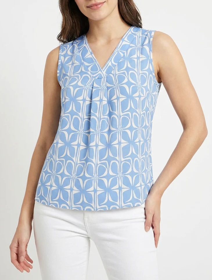 Mouwloze top met grafische print - Lichtblauw - Image 4
