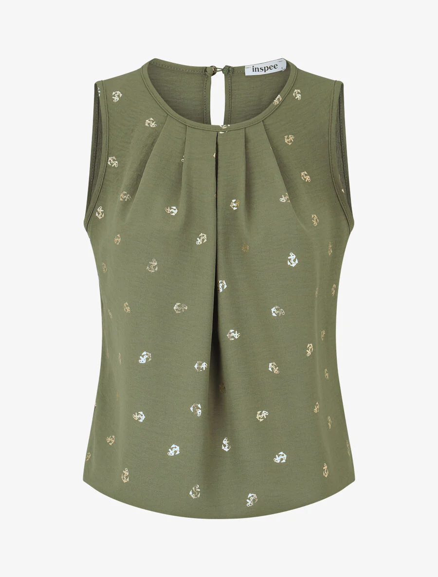 Mouwloze top met iriserende ankers - Khaki