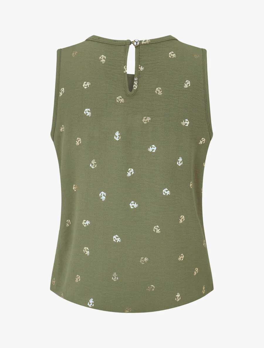Mouwloze top met iriserende ankers - Khaki - Image 2