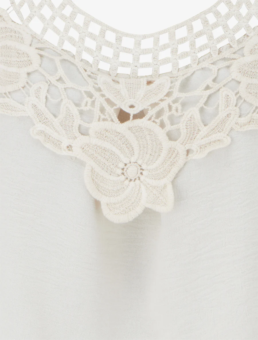 Mouwloze top met kant en haakwerk - Beige - Image 3