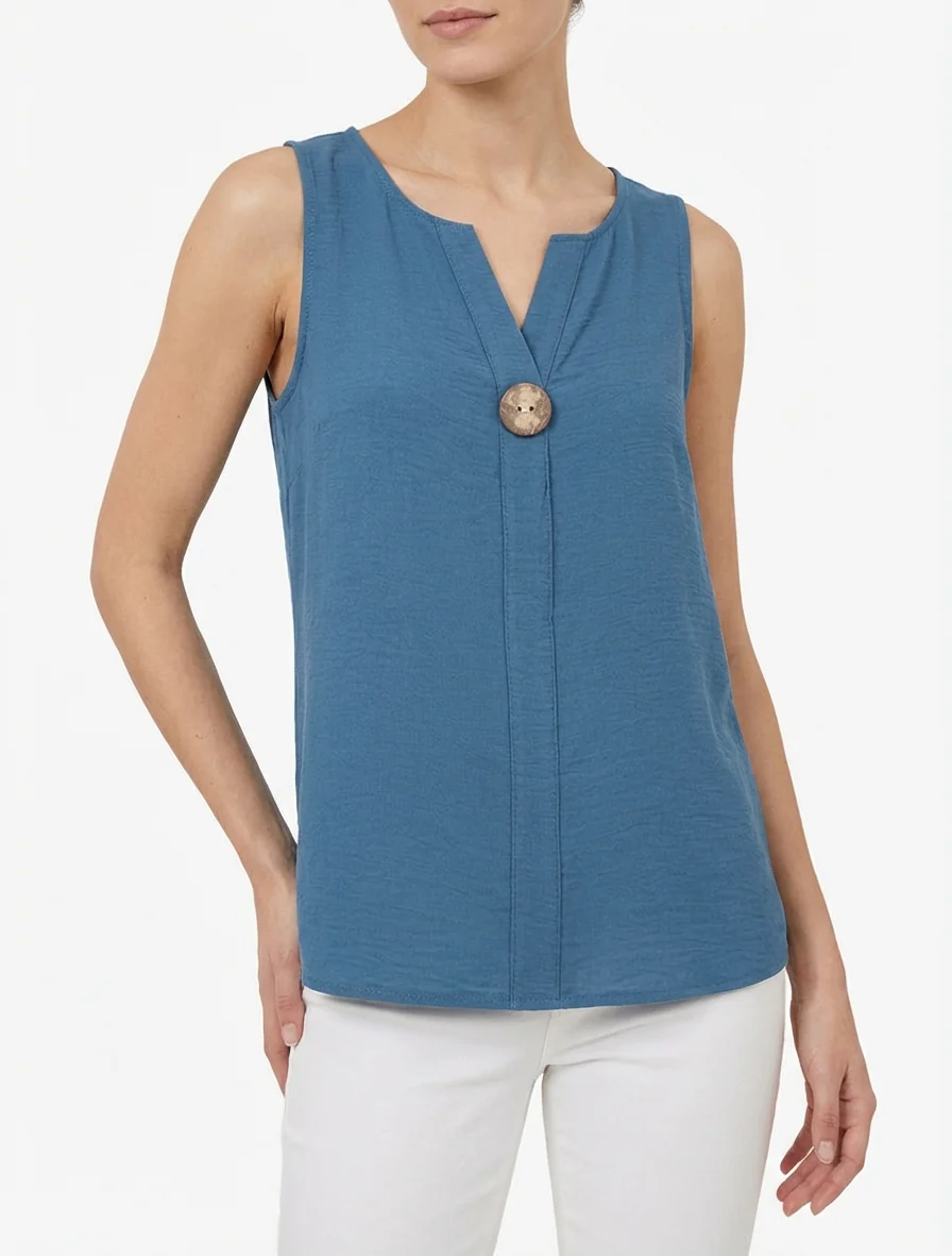 Mouwloze top met knopen aan de rechterkant - Donkerblauw - Image 4
