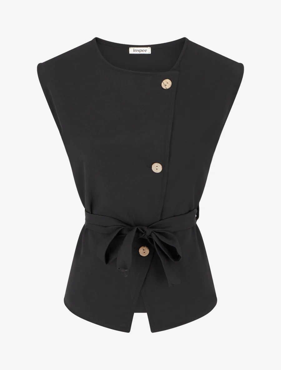Mouwloze top met knopen - Zwart