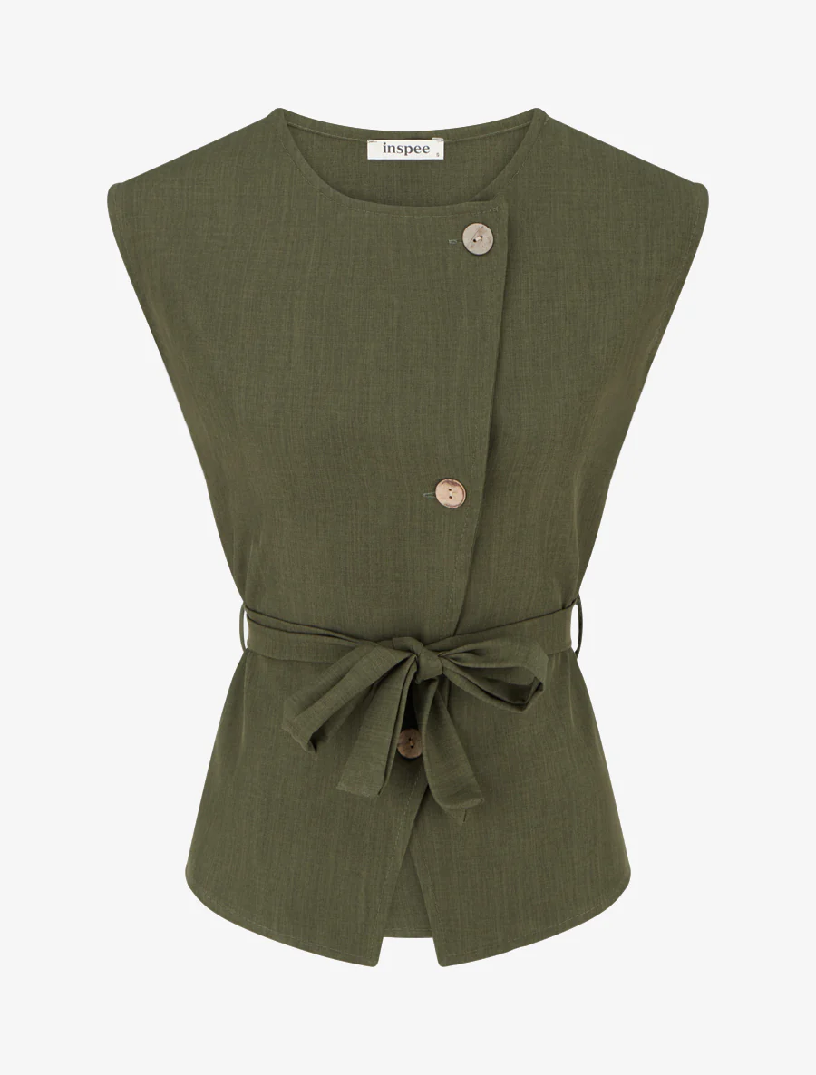 Mouwloze top met knopen - Kaki