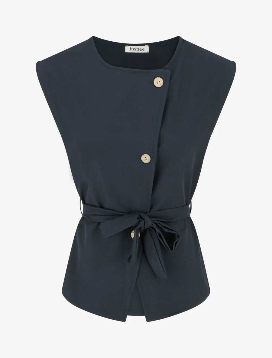 Mouwloze top met knopen - Marine