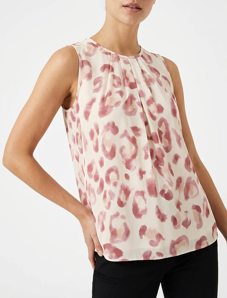 Mouwloze top met luipaardprint - Oudroze - Image 4