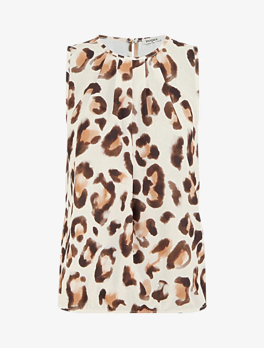 Mouwloze top met luipaardprint - Bruin