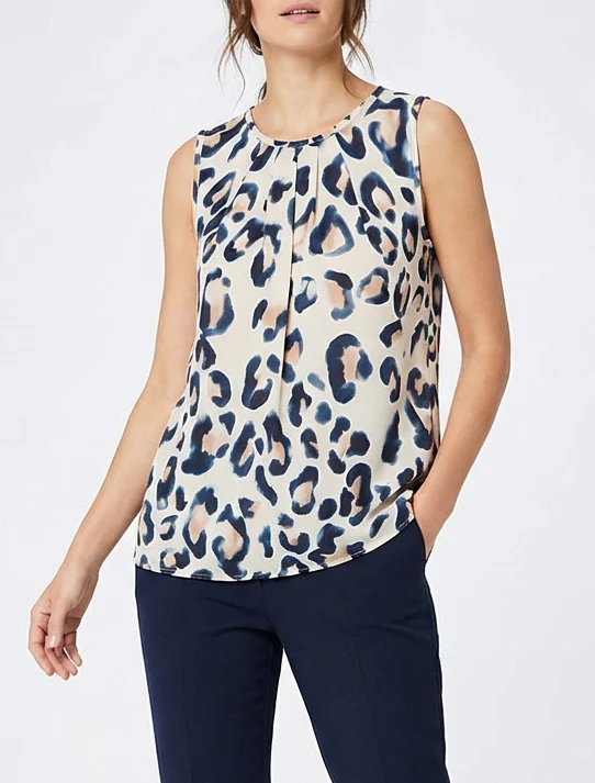 Mouwloze top met luipaardprint - Marine - Image 4
