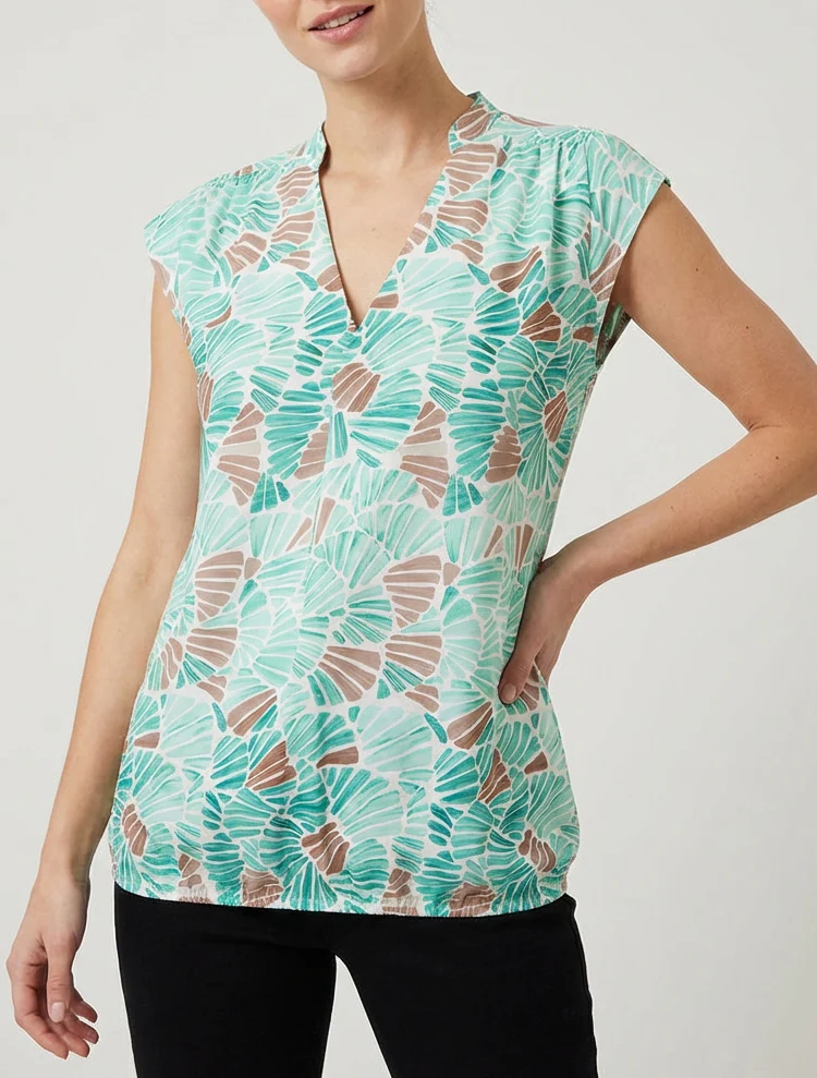 Mouwloze top met mozaïekprint - Watergroen - Image 4