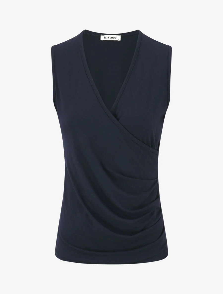 Mouwloze top met omslagkraag - Marineblauw