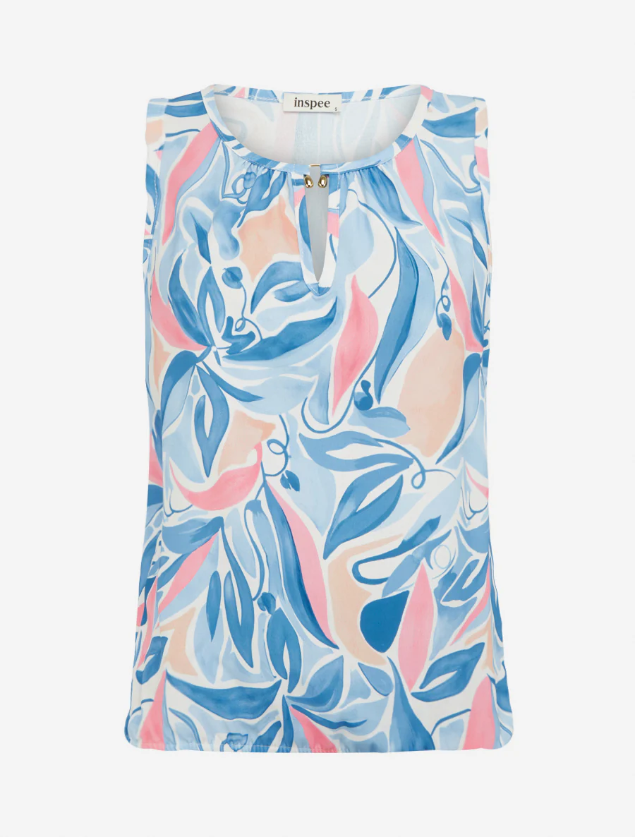 Mouwloze top met plantenprint - Lichtblauw