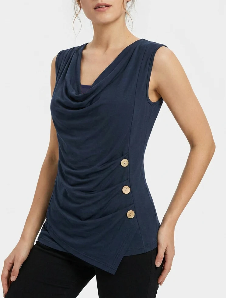 Mouwloze top met ronde hals. - Marine - Image 4