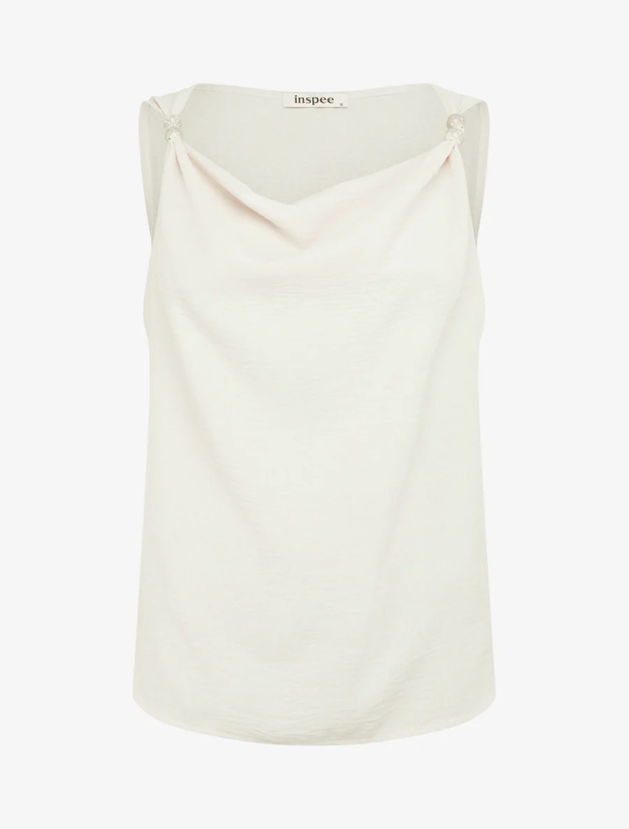 Mouwloze top met sieraden inzetstuk - Beige