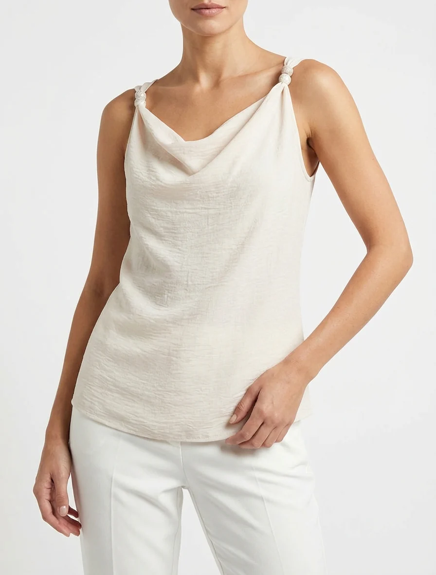 Mouwloze top met sieraden inzetstuk - Beige - Image 4