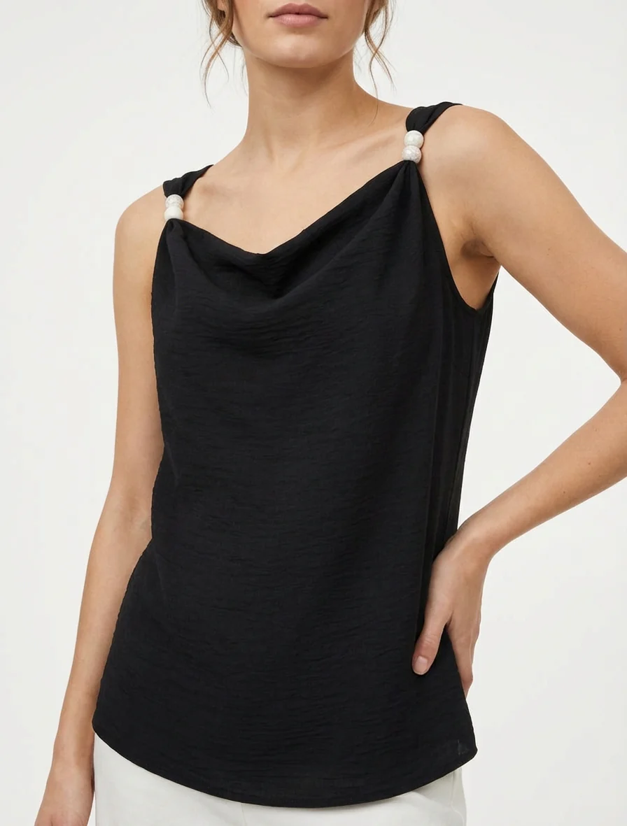 Mouwloze top met sieraden inzetstuk - Zwart - Image 4
