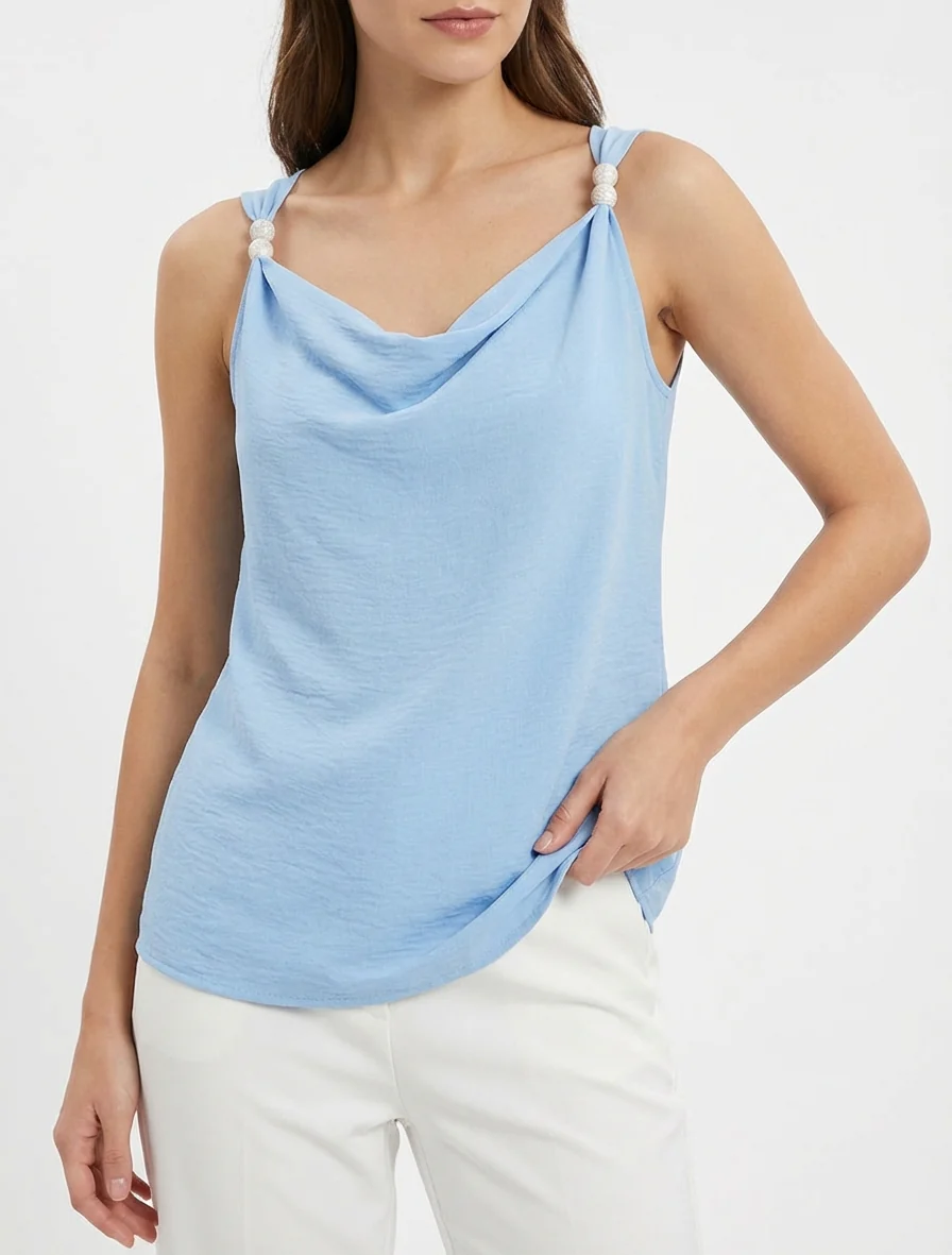 Mouwloze top met sieraden inzetstuk - Lichtblauw - Image 4