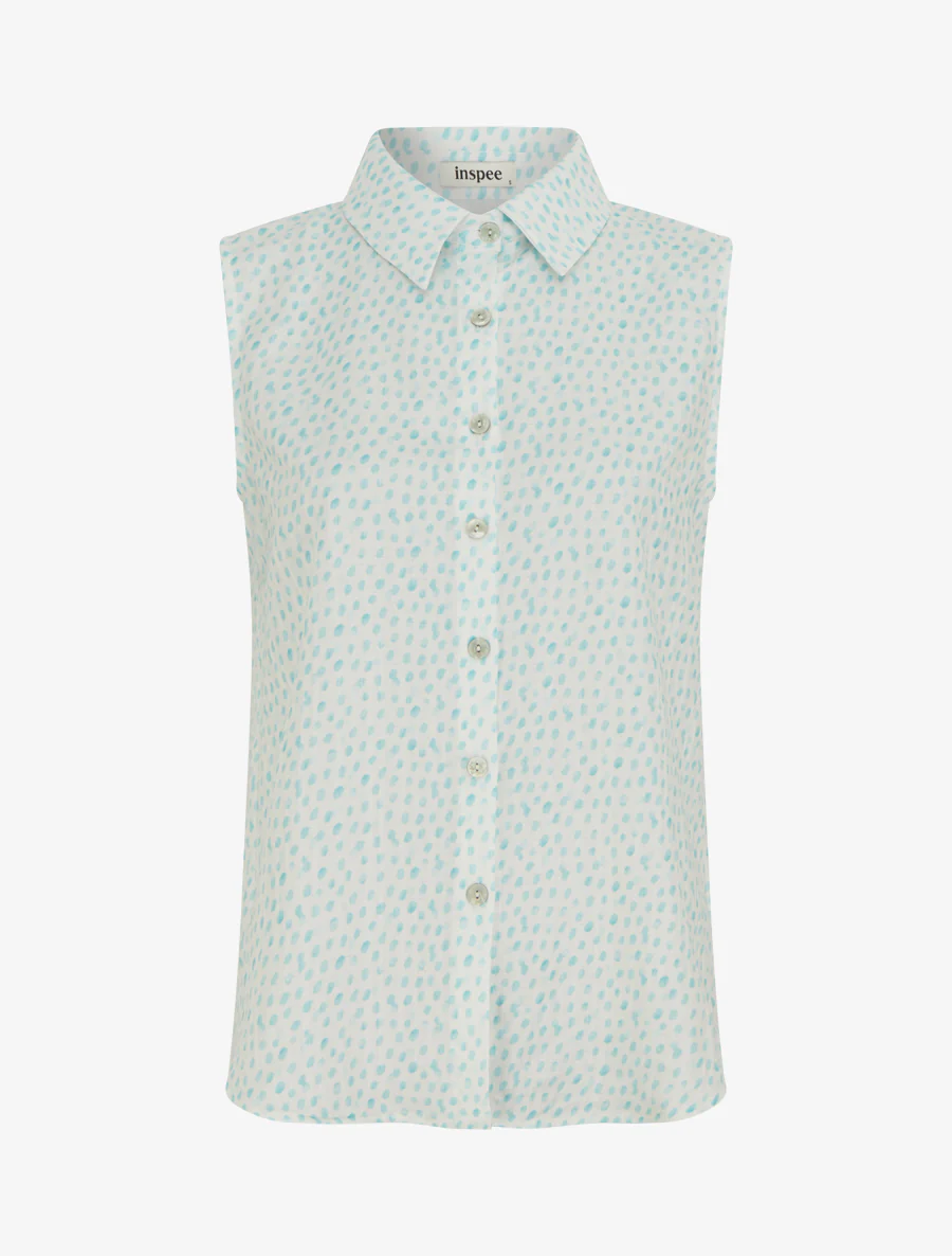 Mouwloze top met stippenprint - Turkoois