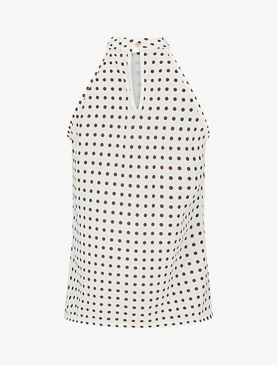 Mouwloze top met stippenprint - Beige - Image 2