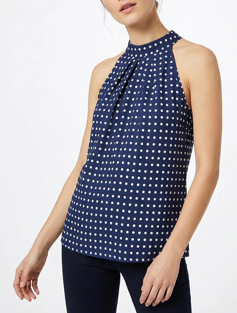 Mouwloze top met stippenprint - Marine - Image 4