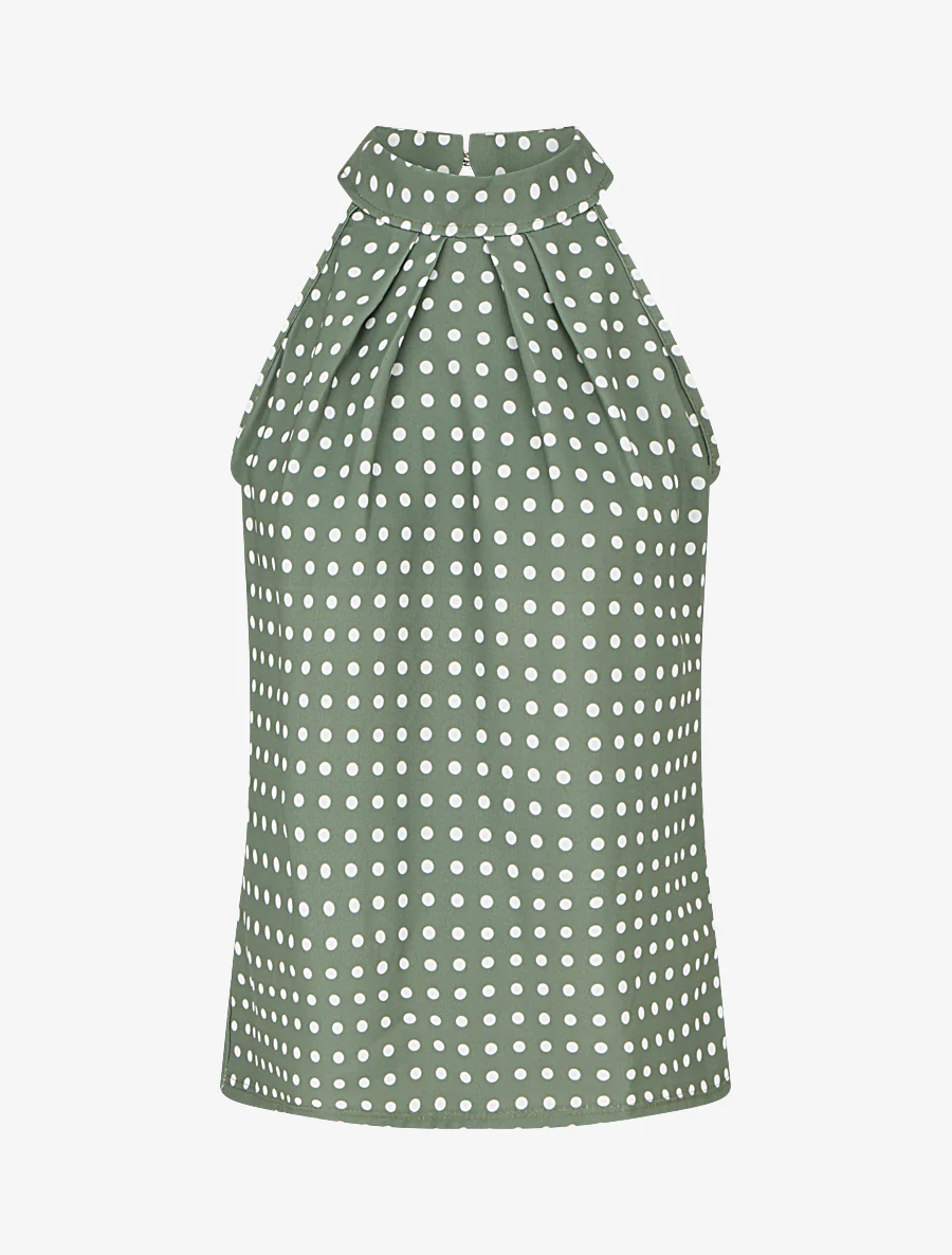 Mouwloze top met stippenprint - Kaki