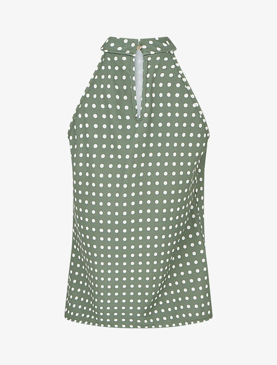 Mouwloze top met stippenprint - Kaki - Image 2