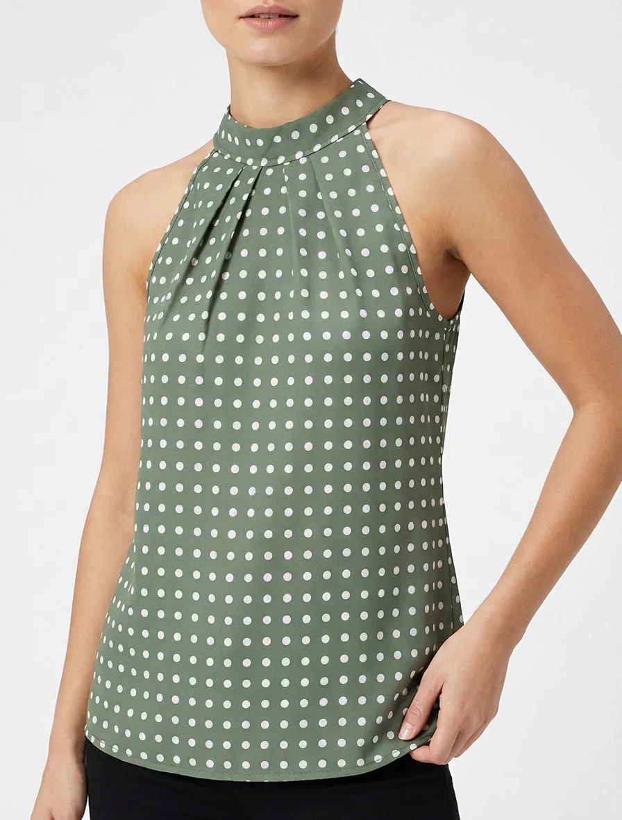 Mouwloze top met stippenprint - Kaki - Image 4