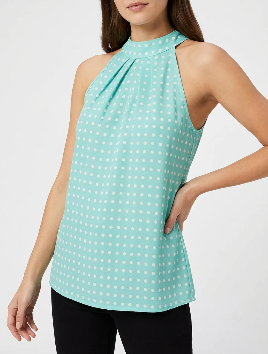 Mouwloze top met stippenprint - Watergroen - Image 4