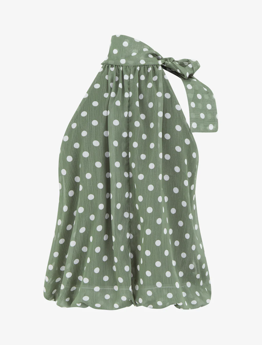 Mouwloze top met stippenprint - Kaki - Image 2