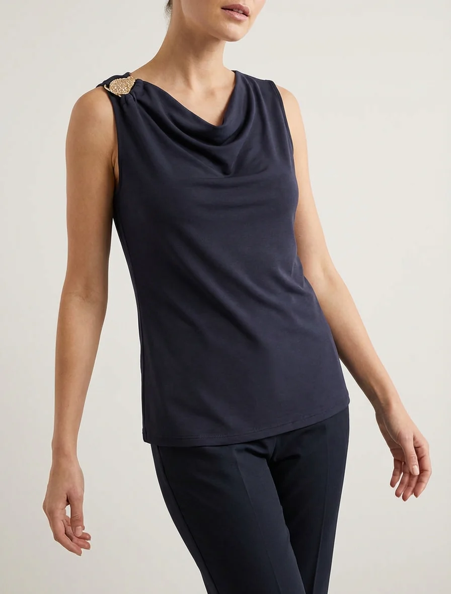 Mouwloze top met textuur juweel - Nachtblauw - Image 4