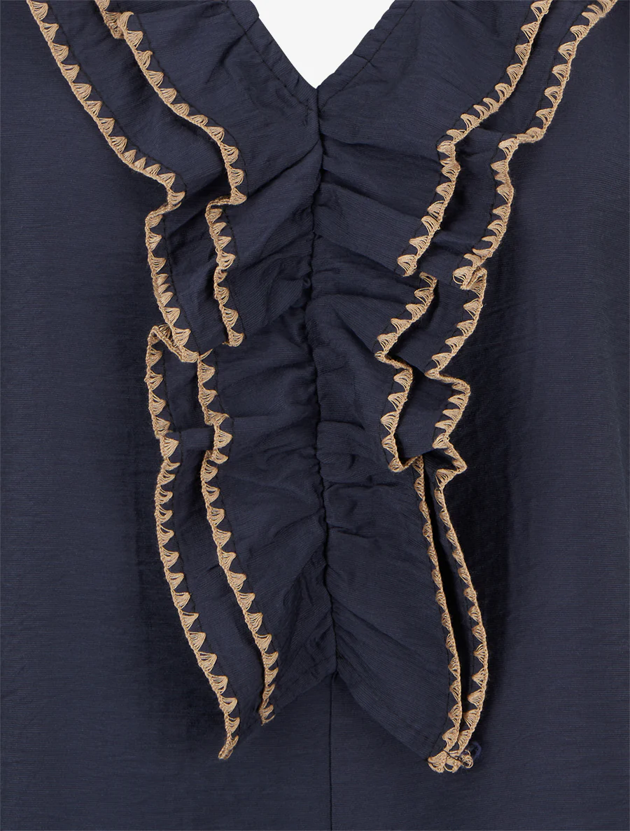 Mouwloze top met volantkraag en V-hals - Marine - Image 3