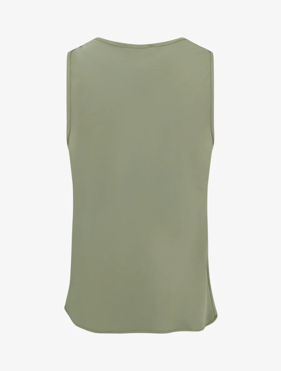 Mouwloze top met watervalhals en kant. - Kaki - Image 2