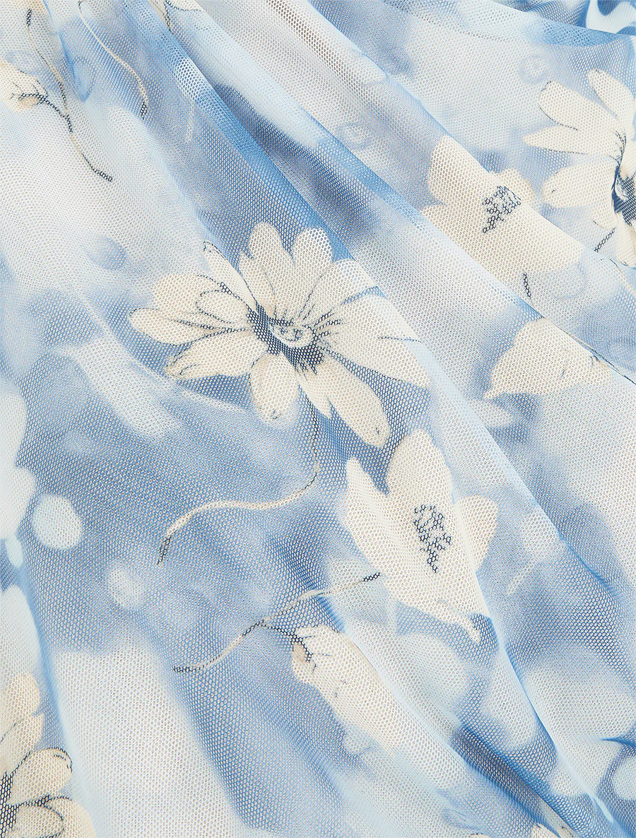 Mouwloze top van tule met bloemen. - Blauw - Image 3