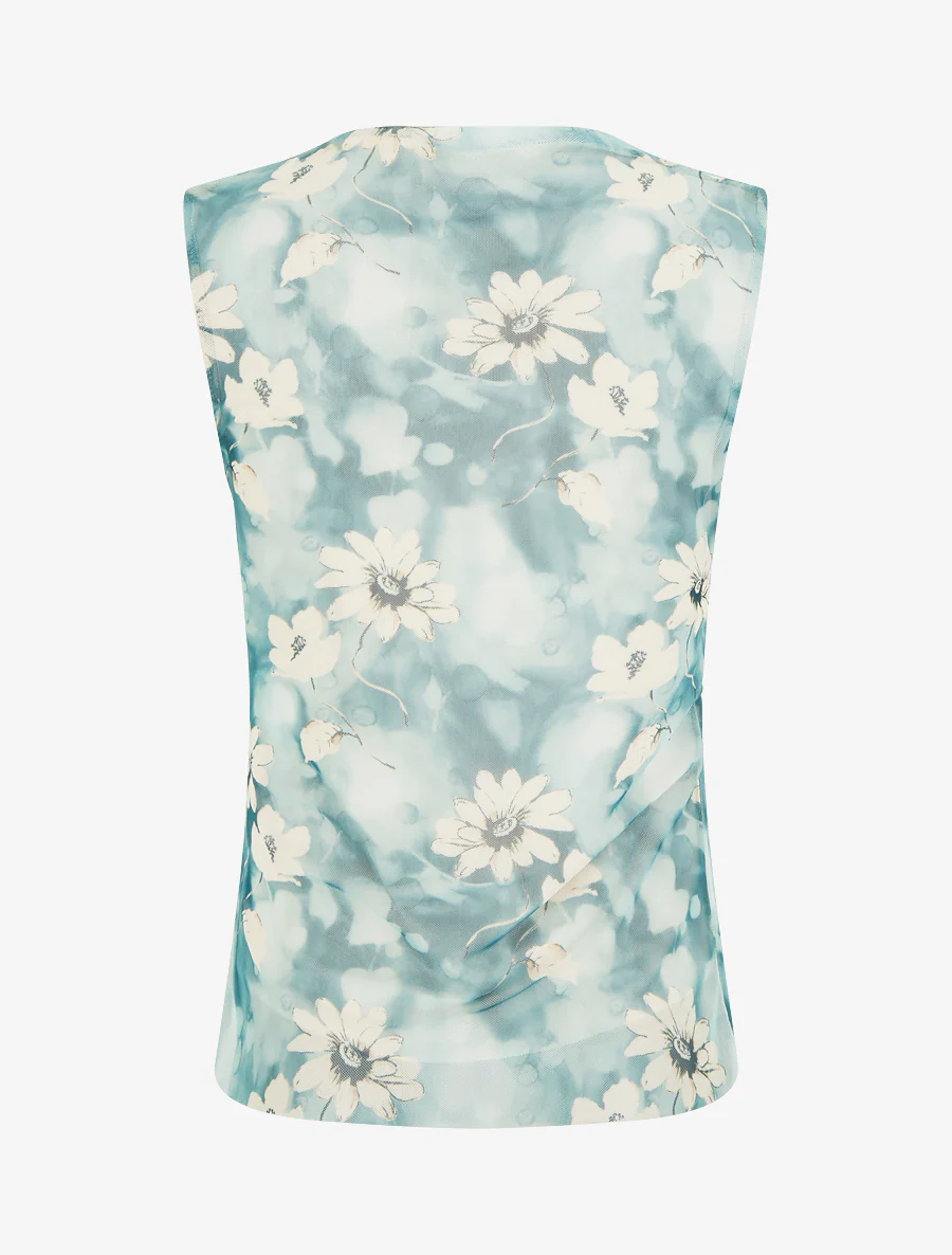 Mouwloze top van tule met bloemen. - Smaragdgroen - Image 2