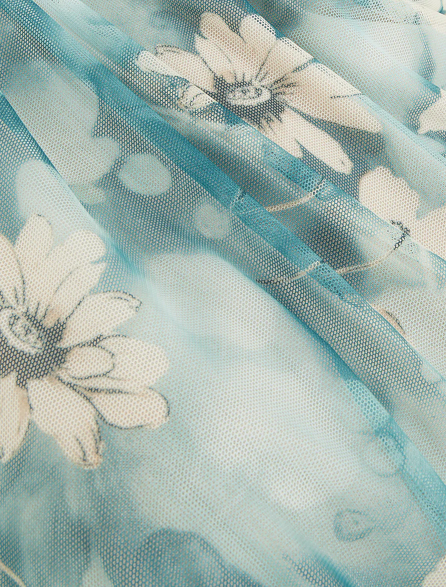 Mouwloze top van tule met bloemen. - Smaragdgroen - Image 3