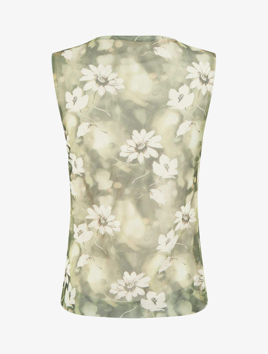 Mouwloze top van tule met bloemen. - Kaki - Image 2