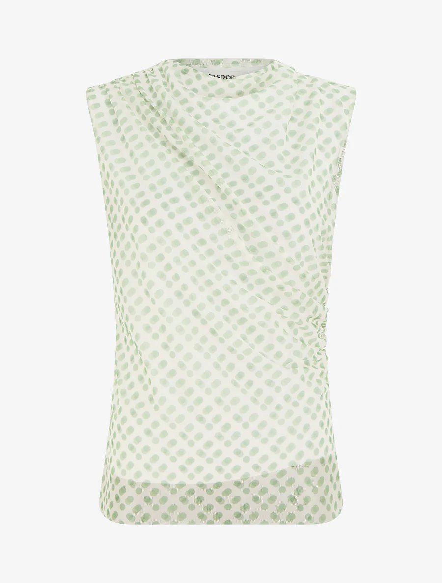 Mouwloze top van tule met stippen - Groen