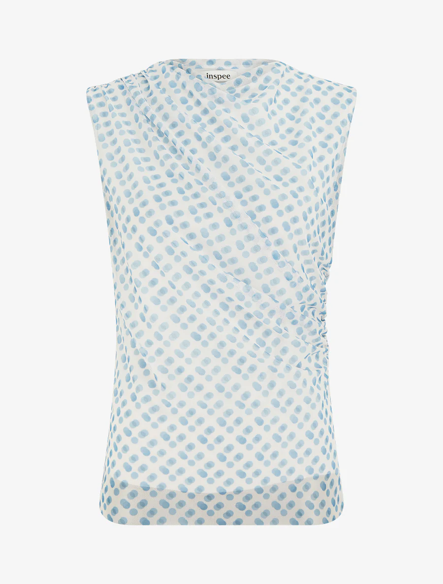 Mouwloze top van tule met stippen - Blauw