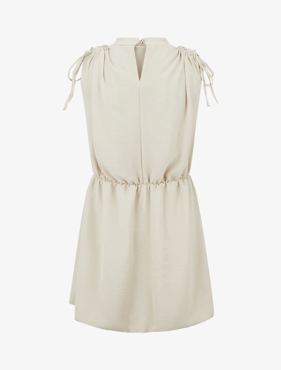 Mouwloze uitlopende jurk met geplooide schouders - Beige - Image 2