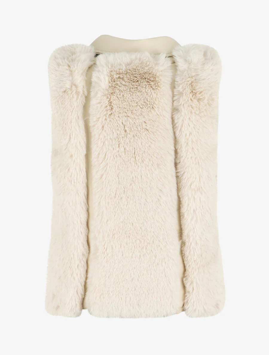 Mouwloos vest van imitatieleer en nepbont - Beige - Image 2