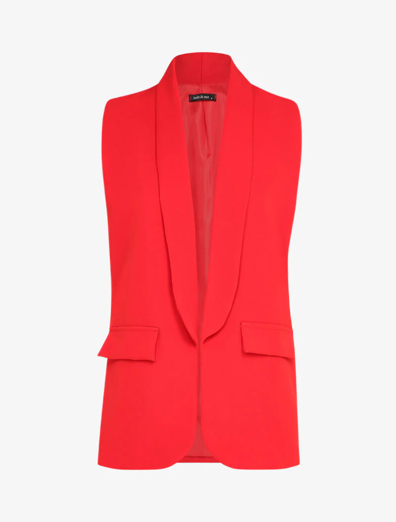 Mouwloos vest met reverskraag en decoratieve zakken - Rood