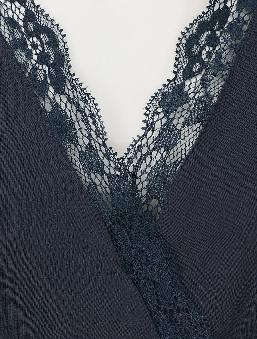 Mouwloze wijde jumpsuit met overslag - Donkerblauw - Image 3