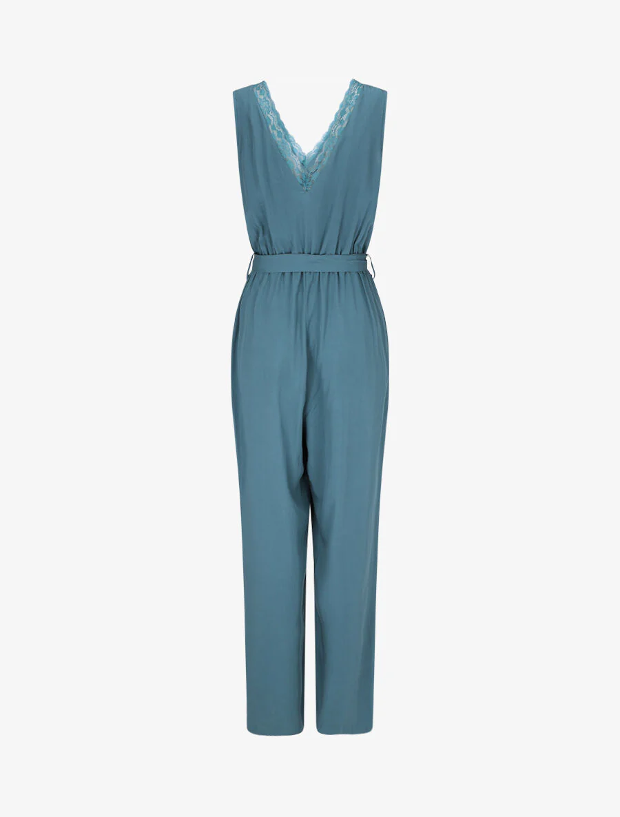 Mouwloze wijde jumpsuit met overslag - Blauwgroen - Image 2